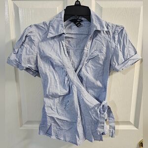 H&M Blue V-Neck Wrap Blouse
